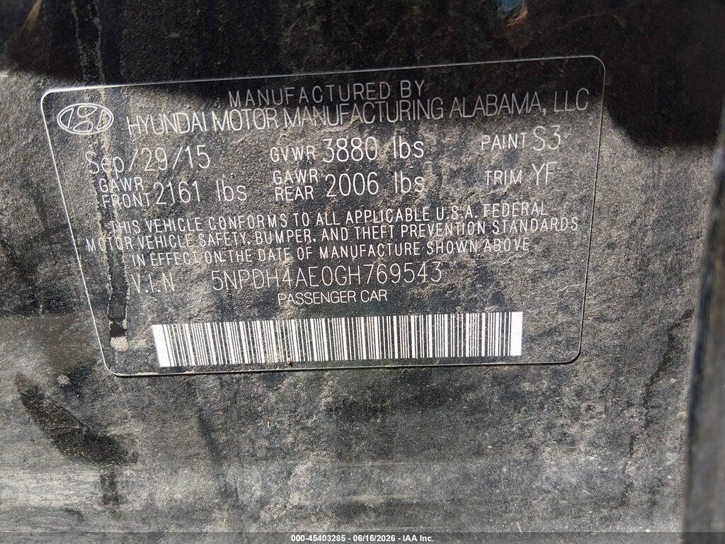 5NPDH4AE0GH769543 2016 HYUNDAI ELANTRA photo no. 9