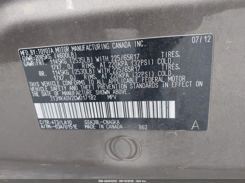 2T3YK4DV2CW017182 2012 TOYOTA RAV4 photo no. 9