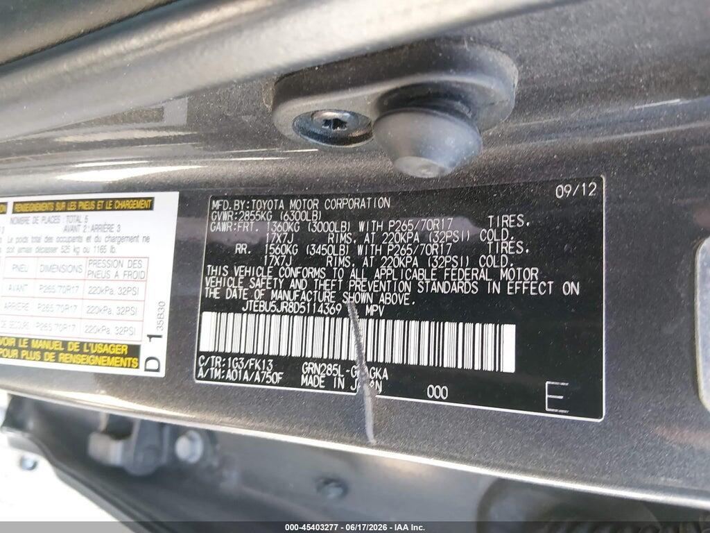 JTEBU5JR8D5114369 2013 TOYOTA 4RUNNER photo no. 9