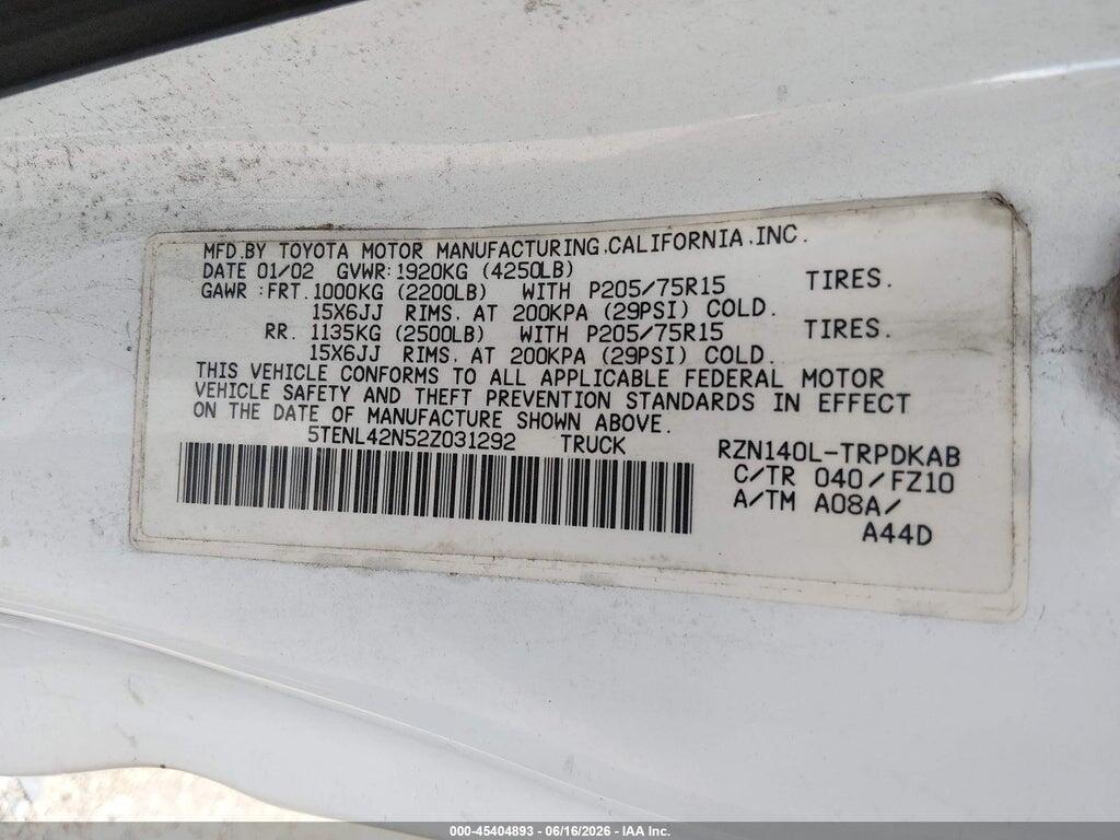 5TENL42N52Z031292 2002 TOYOTA TACOMA photo no. 9