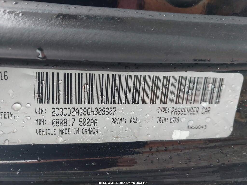2C3CDZAG9GH309607 2016 DODGE CHALLENGER photo no. 9
