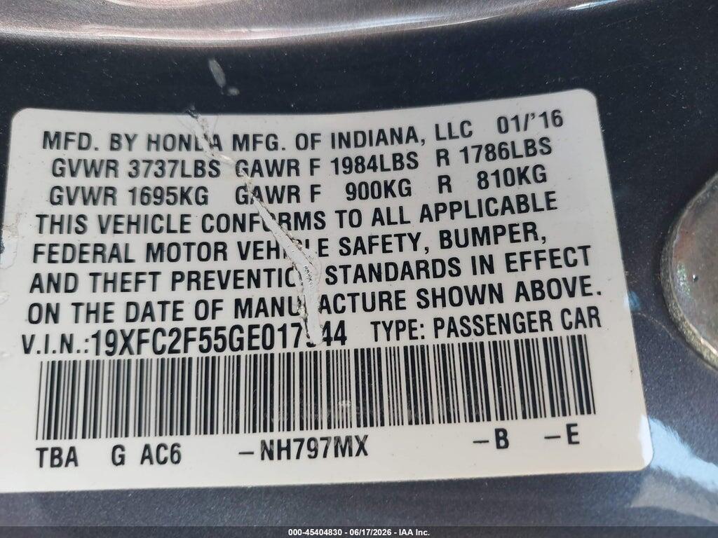 19XFC2F55GE017944 2016 HONDA CIVIC photo no. 9