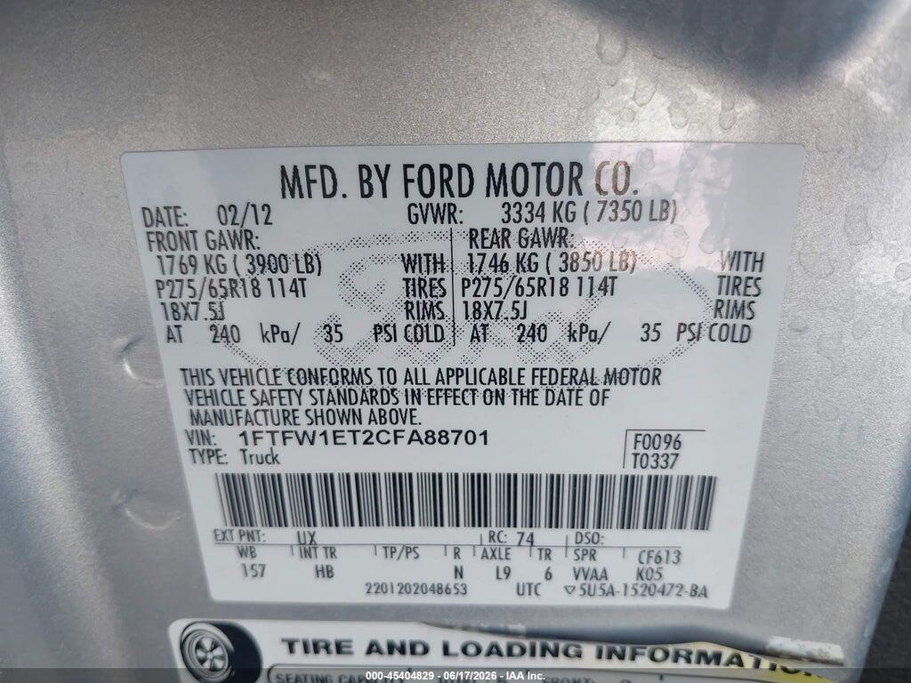 1FTFW1ET2CFA88701 2012 FORD F-150 photo no. 9