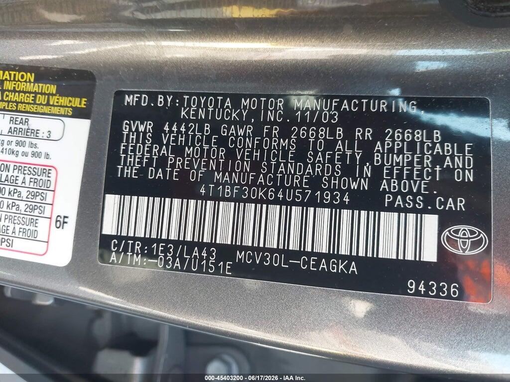 4T1BF30K64U571934 2004 TOYOTA CAMRY photo no. 9