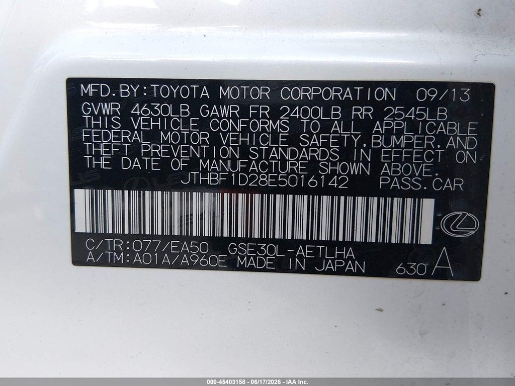 JTHBF1D28E5016142 2014 LEXUS IS 250 photo no. 9