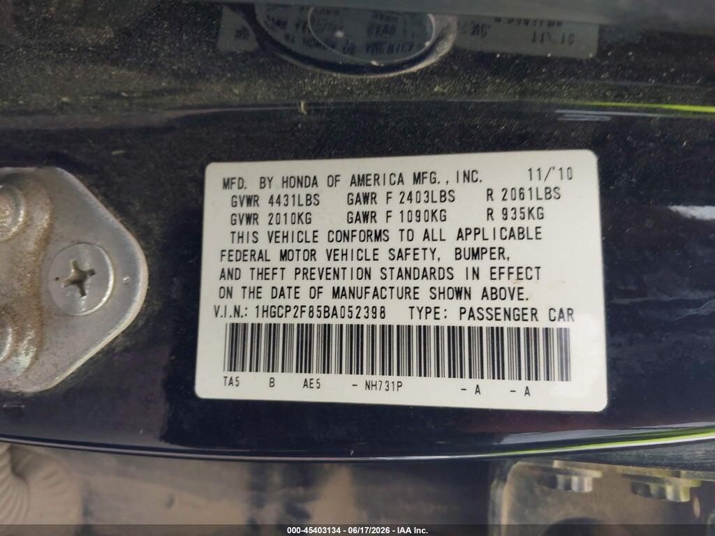 1HGCP2F85BA052398 2011 HONDA ACCORD photo no. 9
