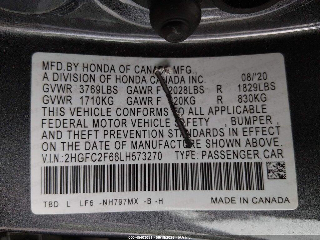 2HGFC2F66LH573270 2020 HONDA CIVIC photo no. 9