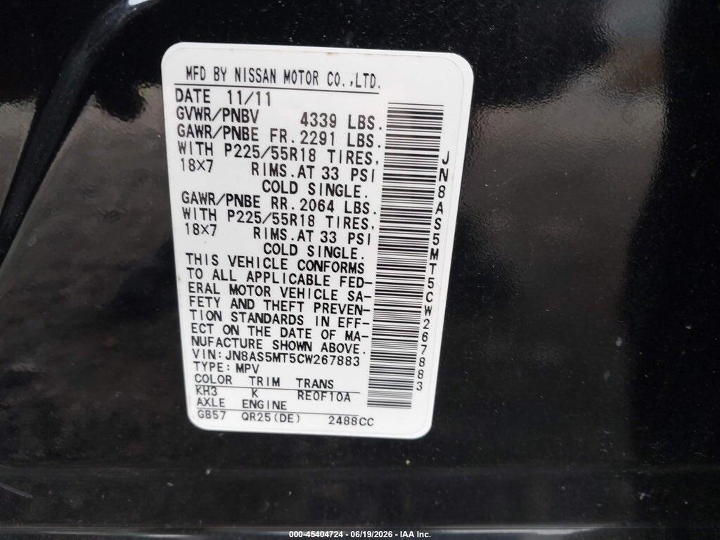 JN8AS5MT5CW267883 2012 NISSAN ROGUE photo no. 9