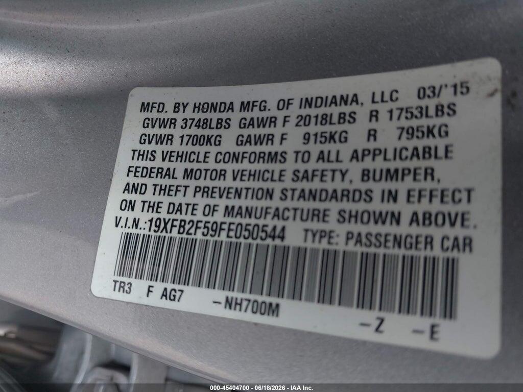 19XFB2F59FE050544 2015 HONDA CIVIC photo no. 9