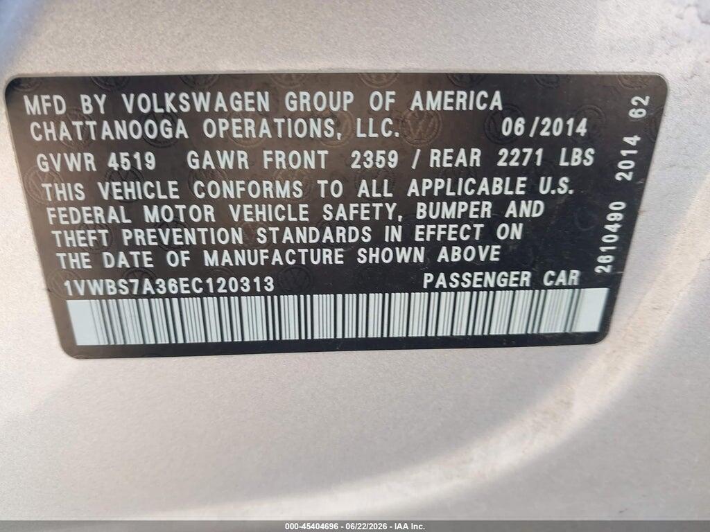 1VWBS7A36EC120313 2014 VOLKSWAGEN PASSAT photo no. 9