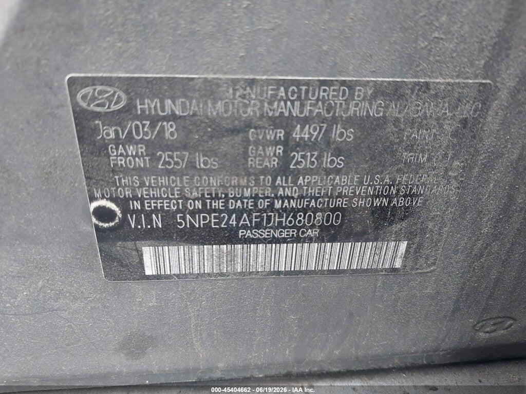 5NPE24AF1JH680800 2018 HYUNDAI SONATA photo no. 9
