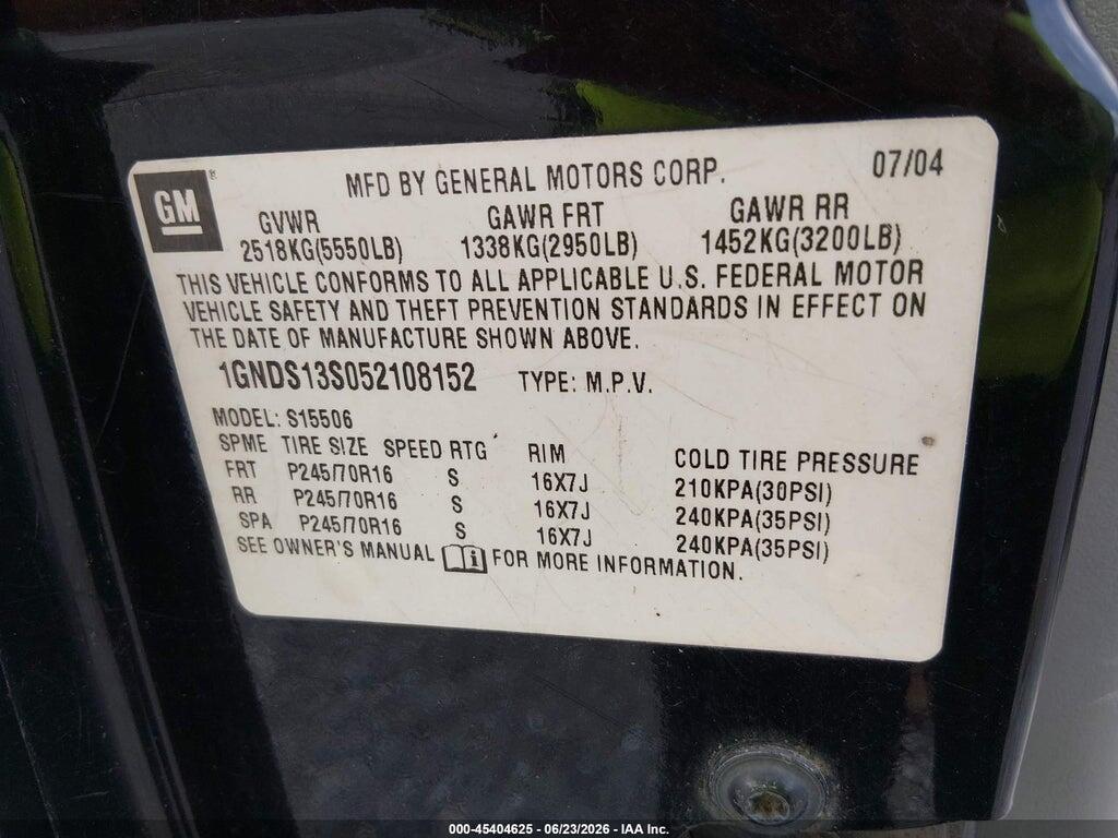1GNDS13S052108152 2005 CHEVROLET TRAILBLAZER photo no. 9