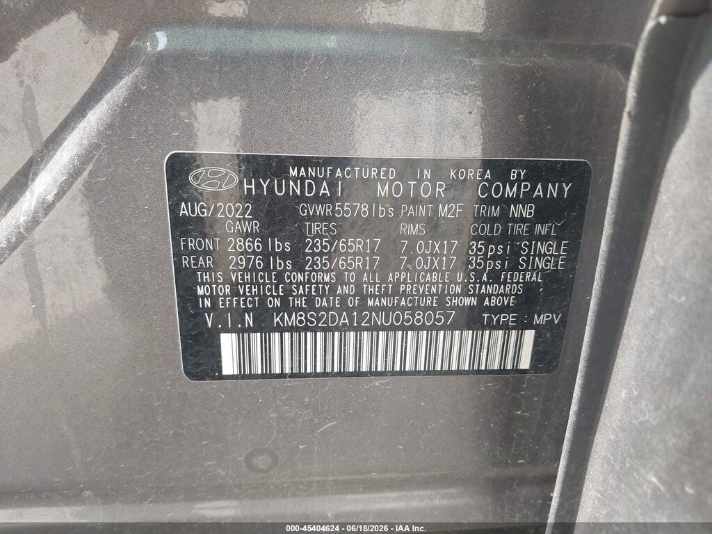 KM8S2DA12NU058057 2022 HYUNDAI SANTA FE HYBRID photo no. 9