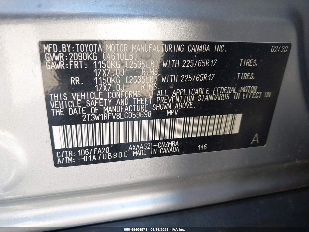 2T3W1RFV8LC059698 2020 TOYOTA RAV4 photo no. 9