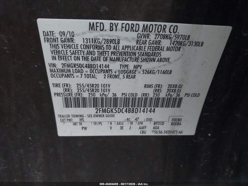 2FMGK5DC4BBD14144 2011 FORD FLEX photo no. 9