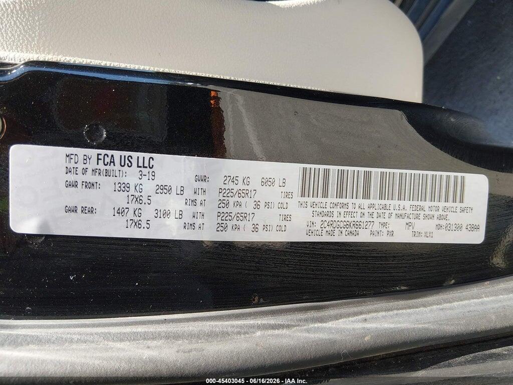 2C4RDGCG6KR661277 2019 DODGE GRAND CARAVAN photo no. 9