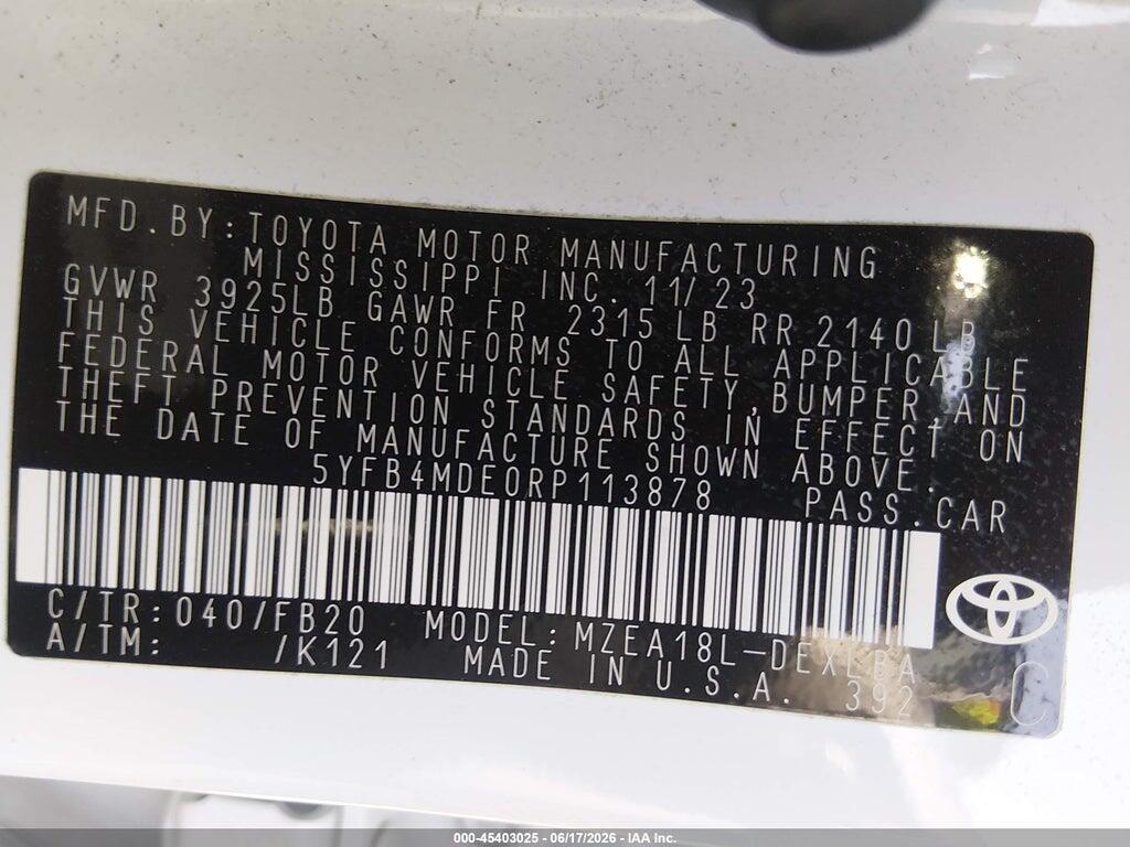 5YFB4MDE0RP113878 2024 TOYOTA COROLLA photo no. 9