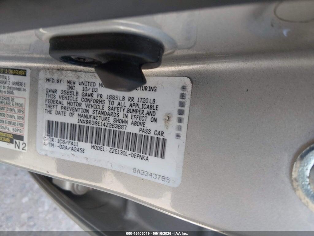1NXBR38E14Z263687 2004 TOYOTA COROLLA photo no. 9