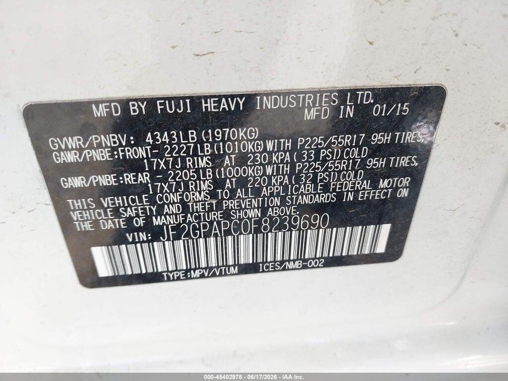 JF2GPAPC0F8239690 2015 SUBARU XV CROSSTREK photo no. 9