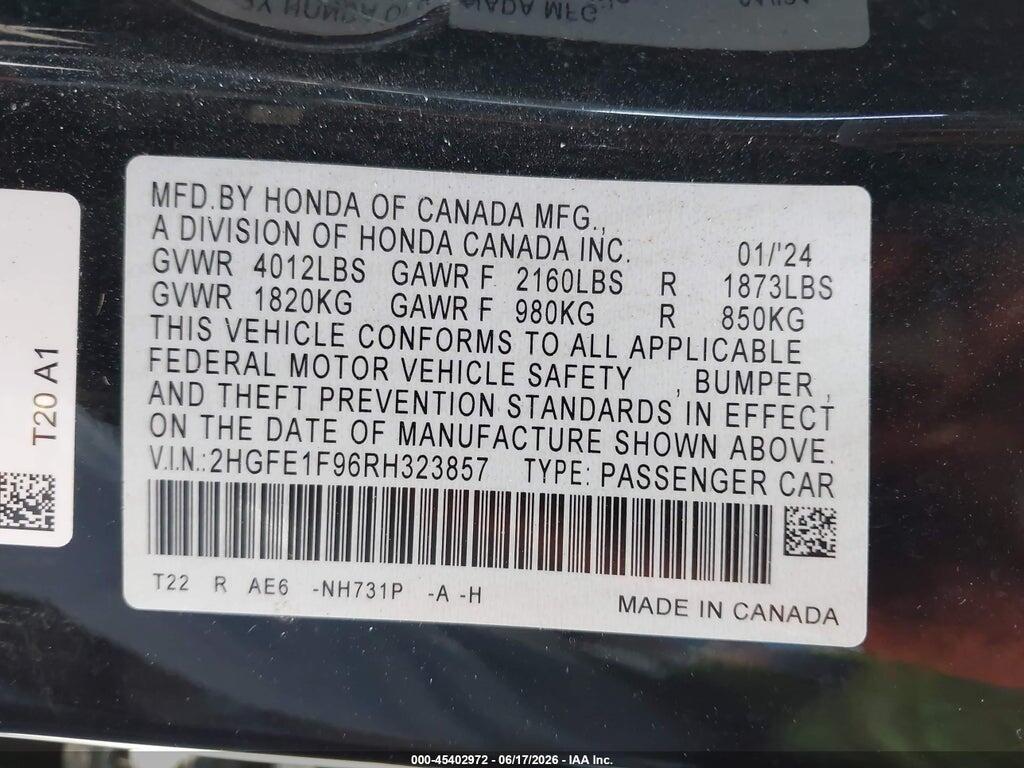 2HGFE1F96RH323857 2024 HONDA CIVIC photo no. 9