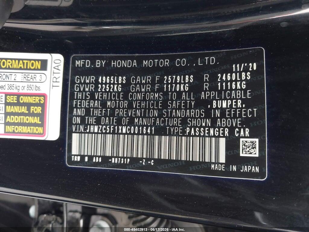 JHMZC5F1XMC001641 2021 HONDA CLARITY PLUG-IN HYBRID photo no. 9