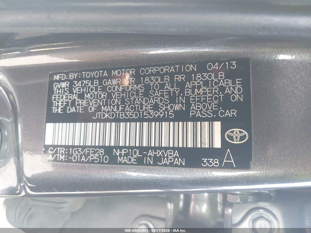 JTDKDTB35D1539915 2013 TOYOTA PRIUS C photo no. 9