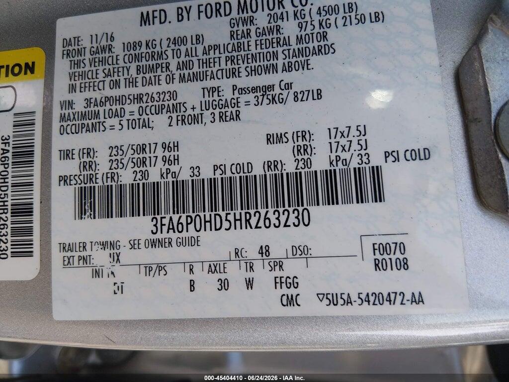 3FA6P0HD5HR263230 2017 FORD FUSION photo no. 9