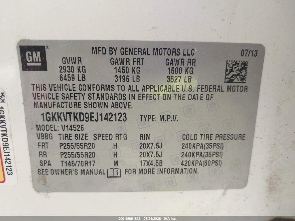 1GKKVTKD9EJ142123 2014 GMC ACADIA photo no. 9