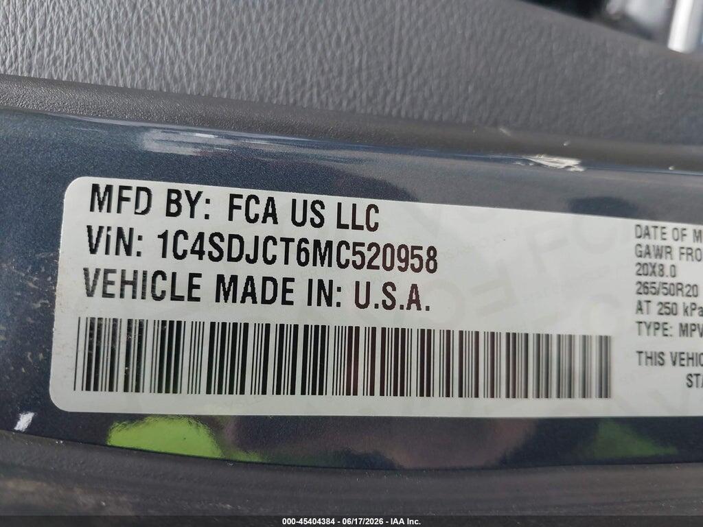 1C4SDJCT6MC520958 2021 DODGE DURANGO photo no. 9