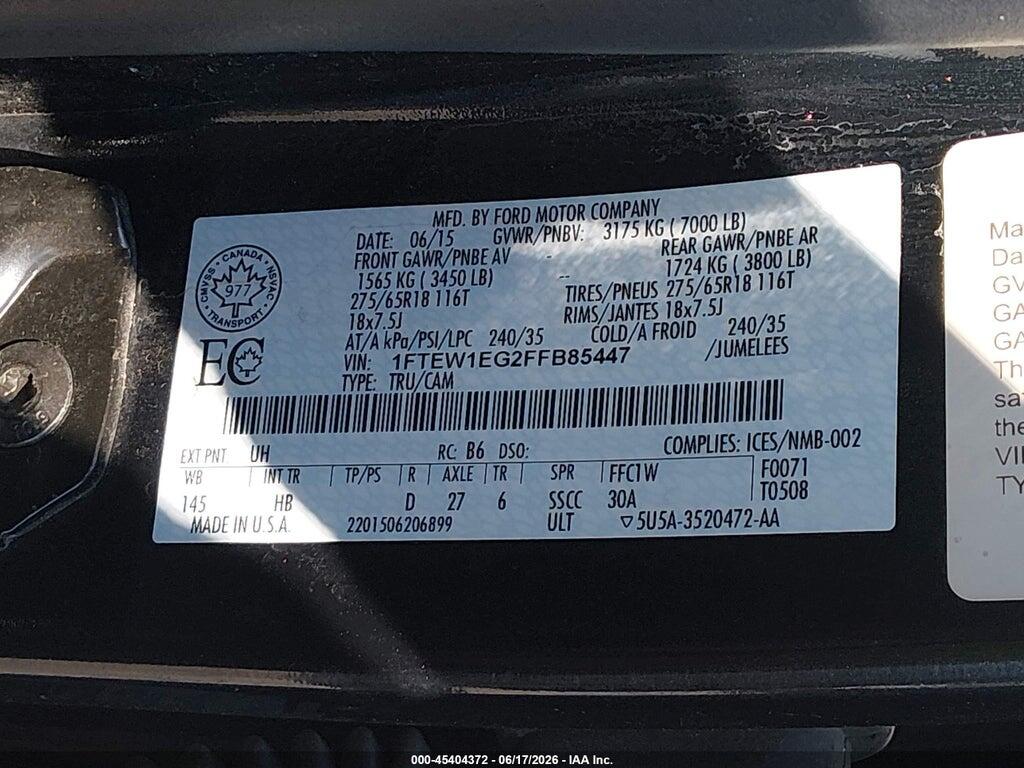 1FTEW1EG2FFB85447 2015 FORD F-150 photo no. 9