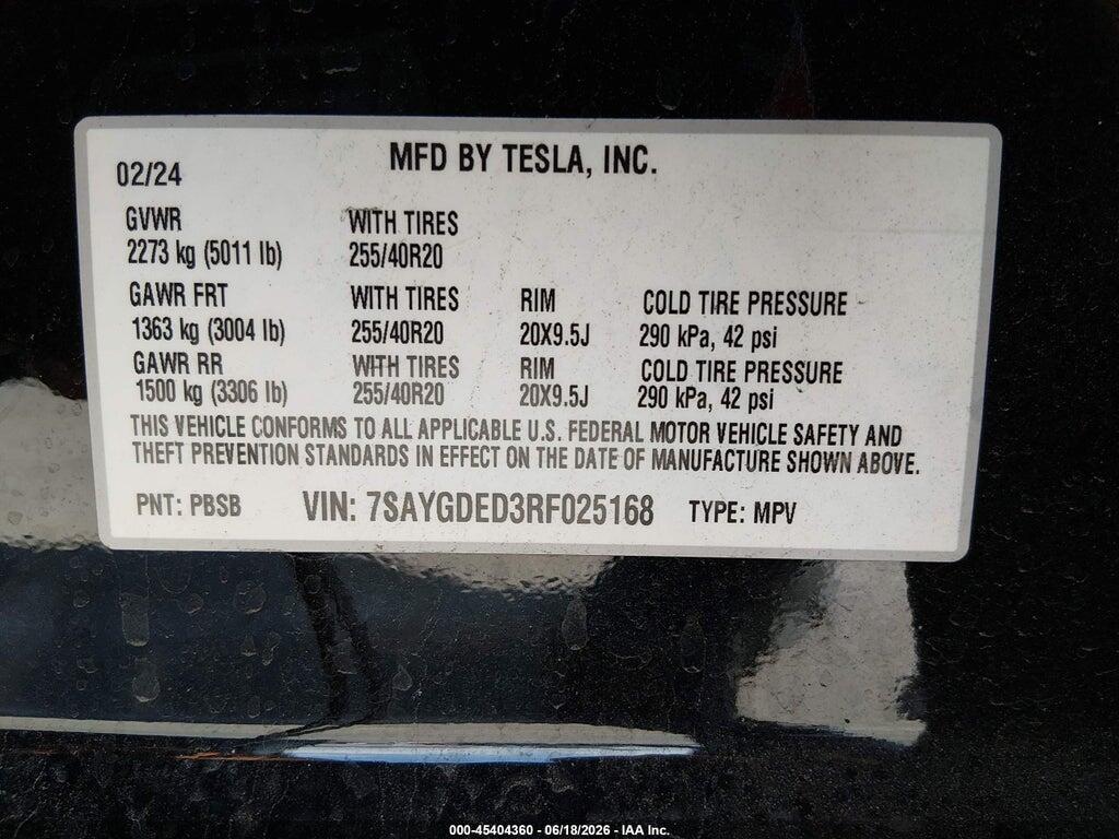 7SAYGDED3RF025168 2024 TESLA MODEL Y photo no. 9
