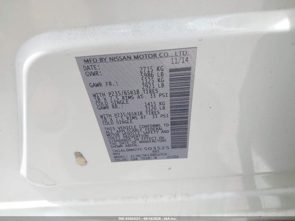5N1AL0MM2FC503525 2015 INFINITI QX60 photo no. 9