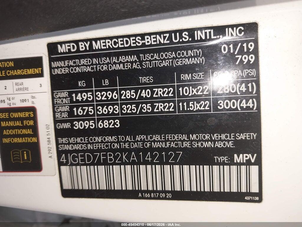 4JGED7FB2KA142127 2019 MERCEDES-BENZ AMG GLE 63 COUPE photo no. 9