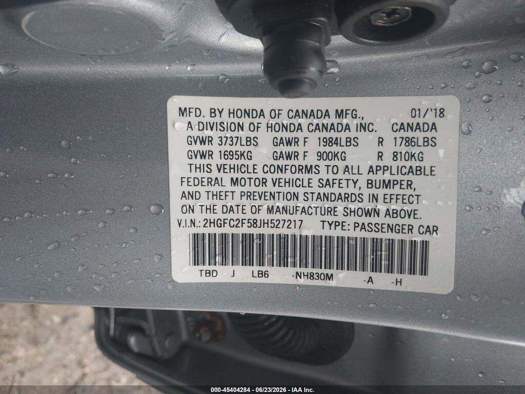 2HGFC2F58JH527217 2018 HONDA CIVIC photo no. 9