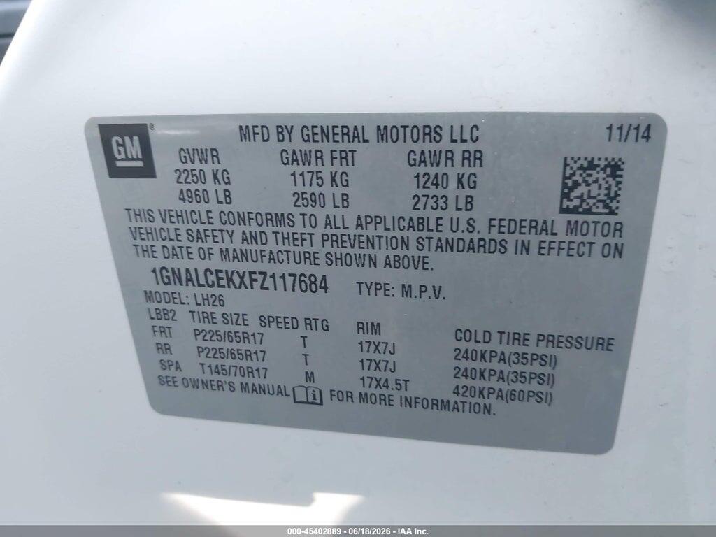 1GNALCEKXFZ117684 2015 CHEVROLET EQUINOX photo no. 9