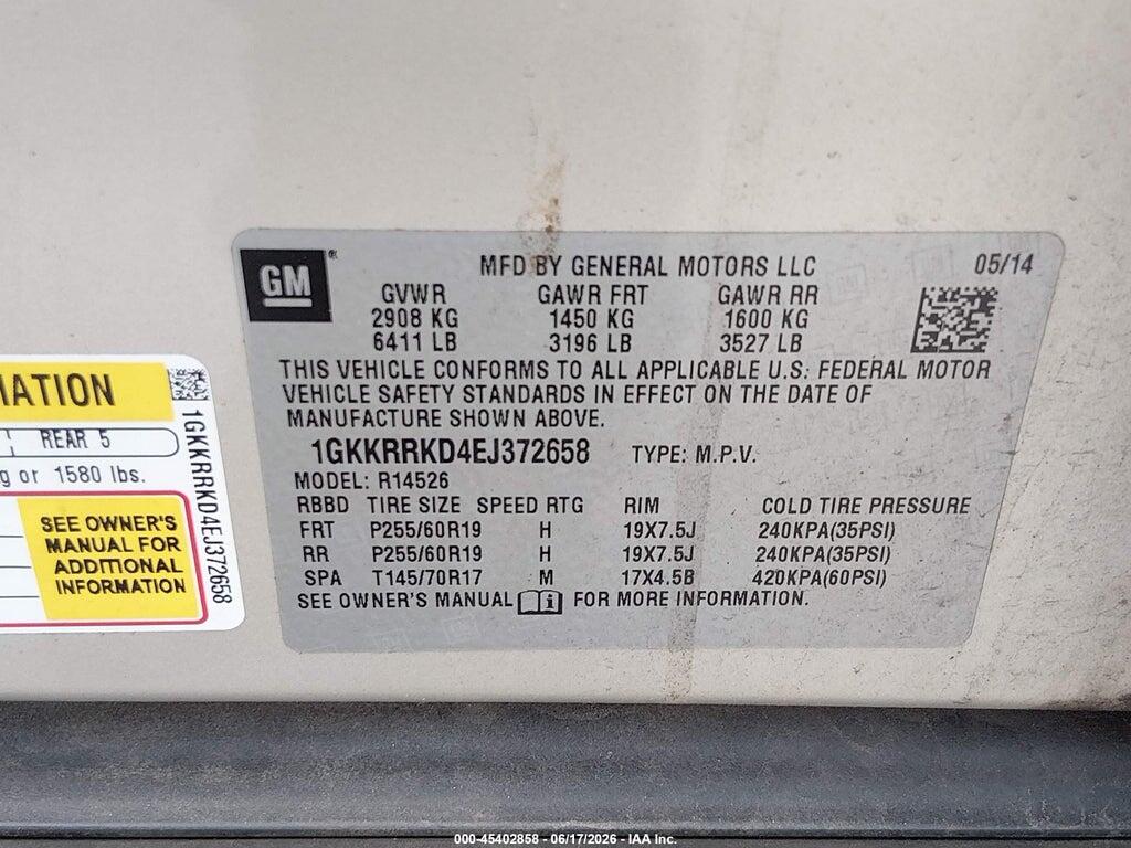 1GKKRRKD4EJ372658 2014 GMC ACADIA photo no. 9