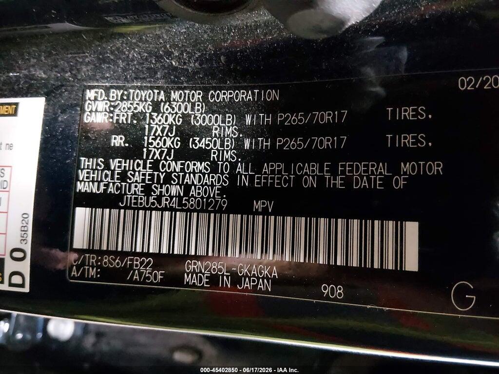 JTEBU5JR4L5801279 2020 TOYOTA 4RUNNER photo no. 9