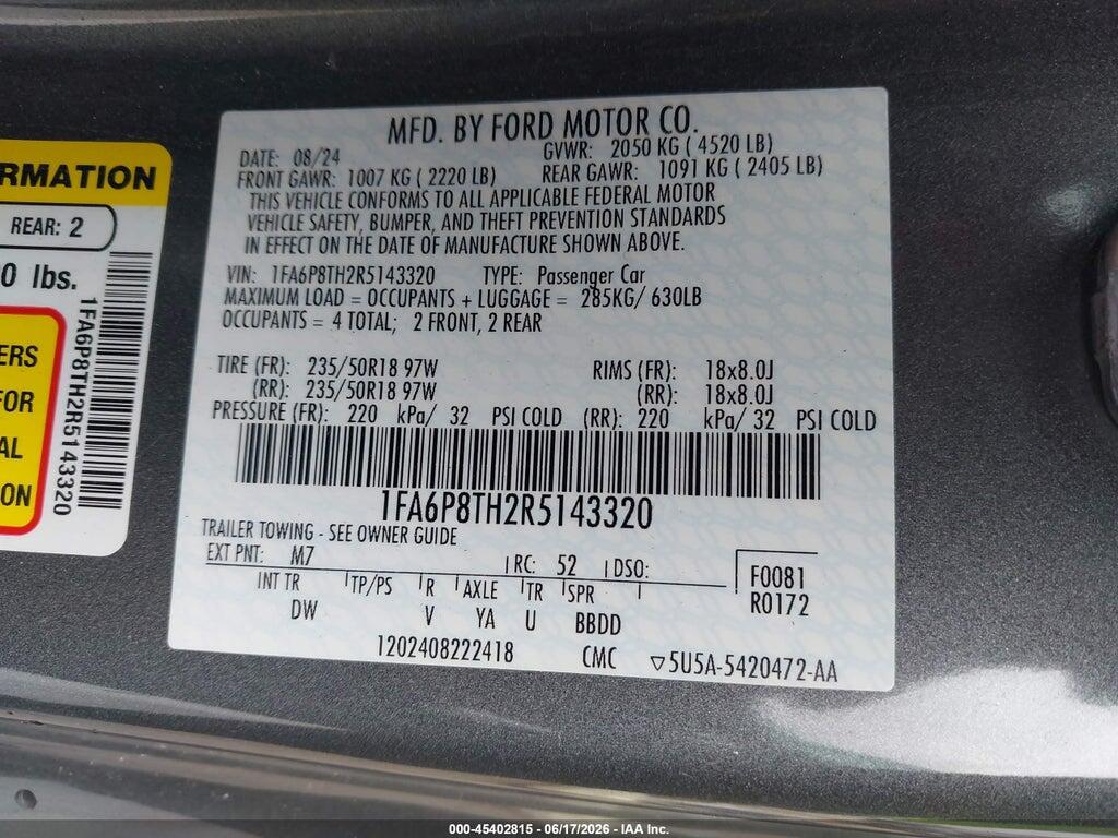 1FA6P8TH2R5143320 2024 FORD MUSTANG photo no. 9