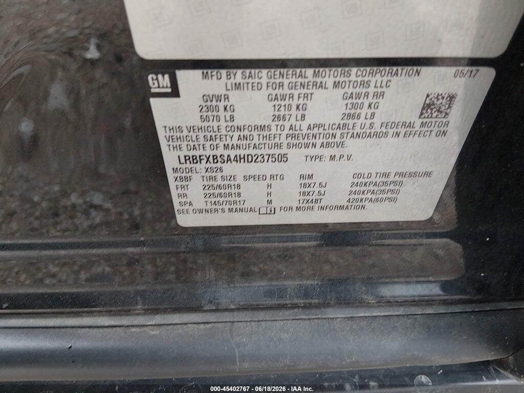 LRBFXBSA4HD237505 2017 BUICK ENVISION photo no. 9