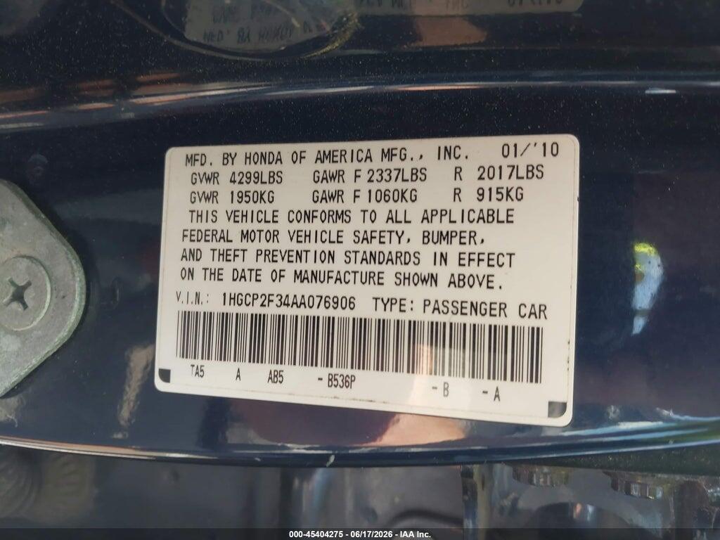 1HGCP2F34AA076906 2010 HONDA ACCORD photo no. 9