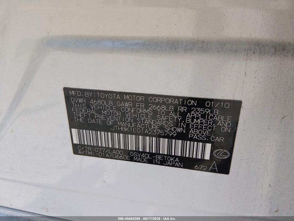 JTHBK1EG1A2375799 2010 LEXUS ES 350 photo no. 9