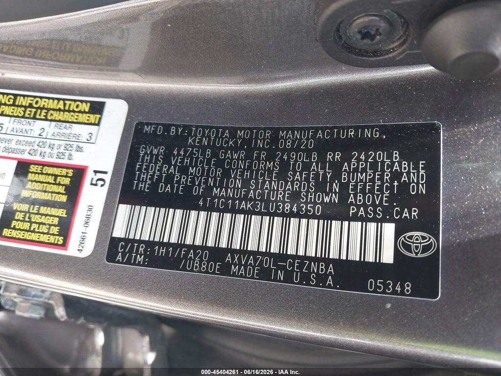 4T1C11AK3LU384350 2020 TOYOTA CAMRY photo no. 9