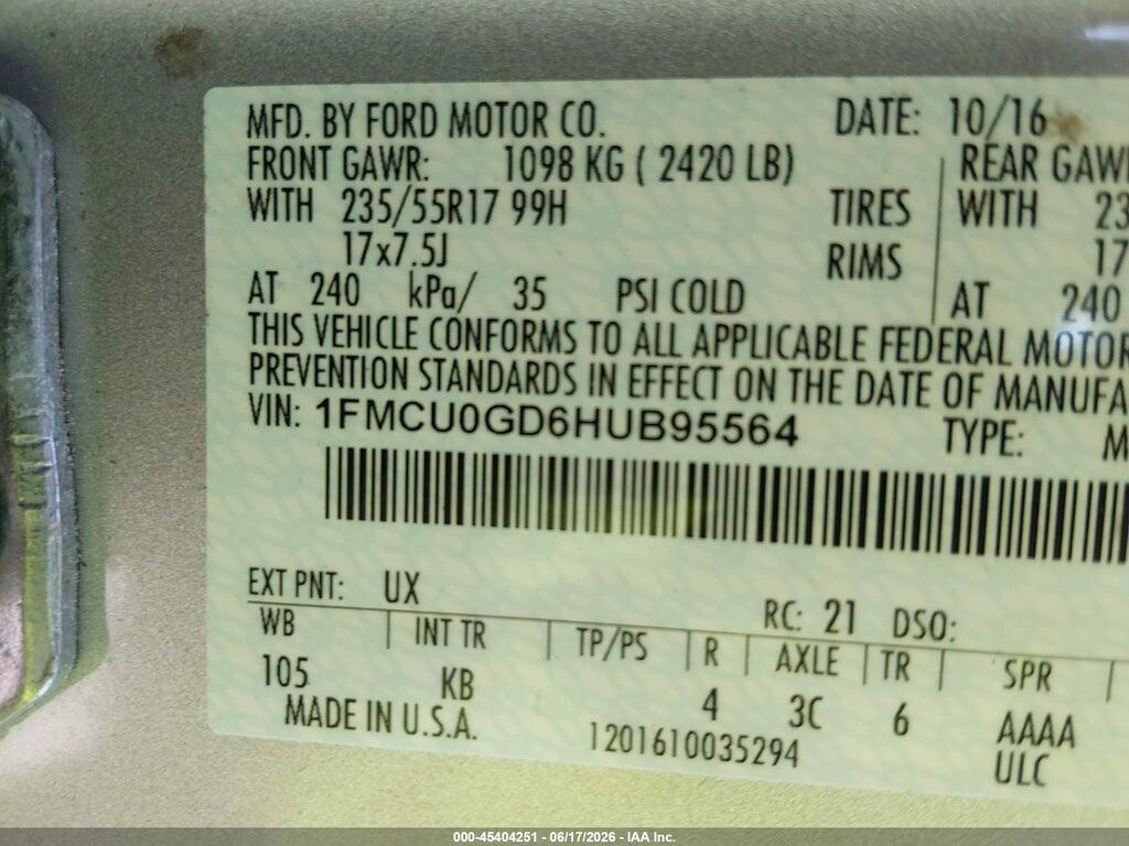 1FMCU0GD6HUB95564 2017 FORD ESCAPE photo no. 9