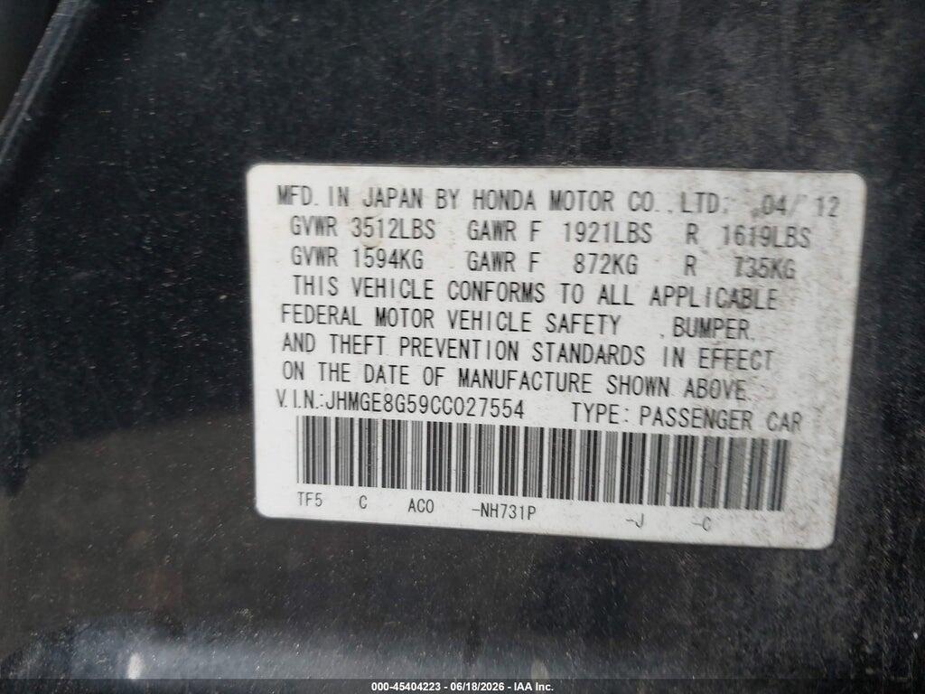 JHMGE8G59CC027554 2012 HONDA FIT photo no. 9