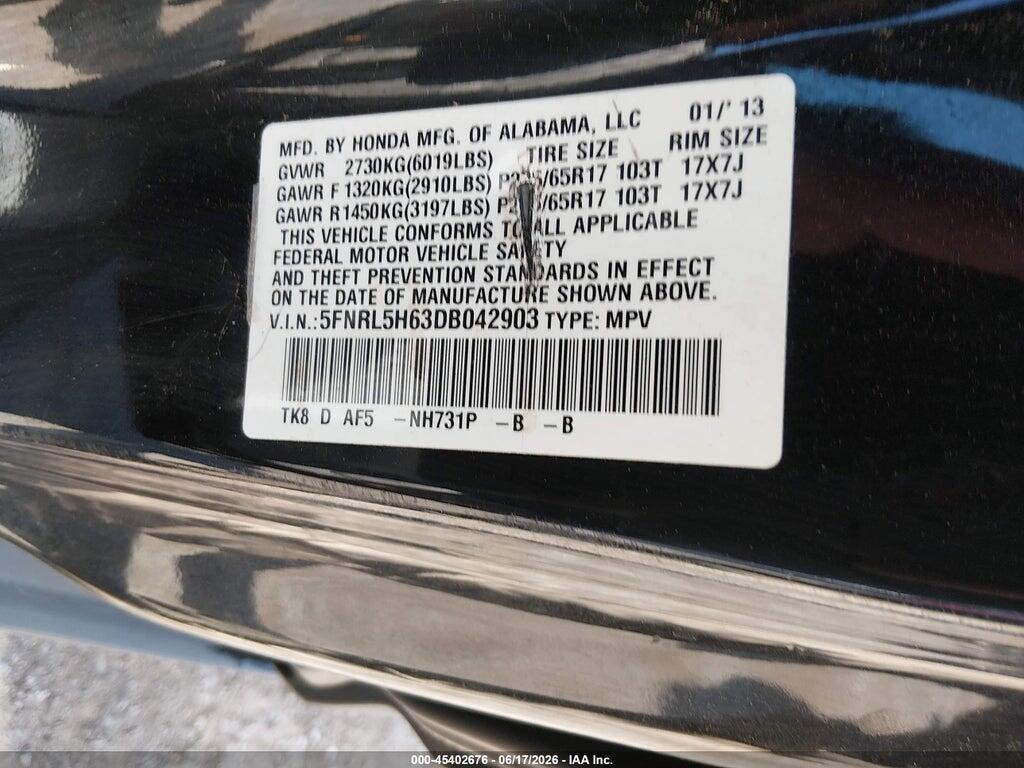 5FNRL5H63DB042903 2013 HONDA ODYSSEY photo no. 9