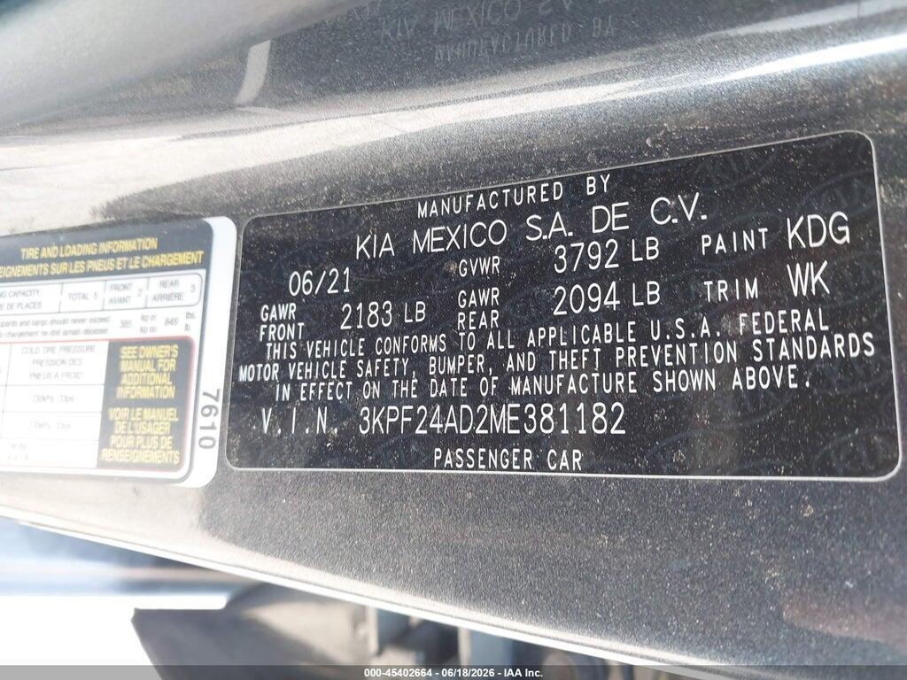 3KPF24AD2ME381182 2021 KIA FORTE photo no. 9