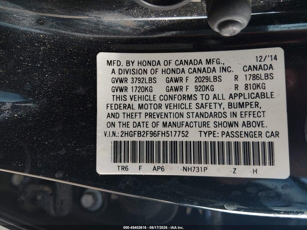 2HGFB2F96FH517752 2015 HONDA CIVIC photo no. 9