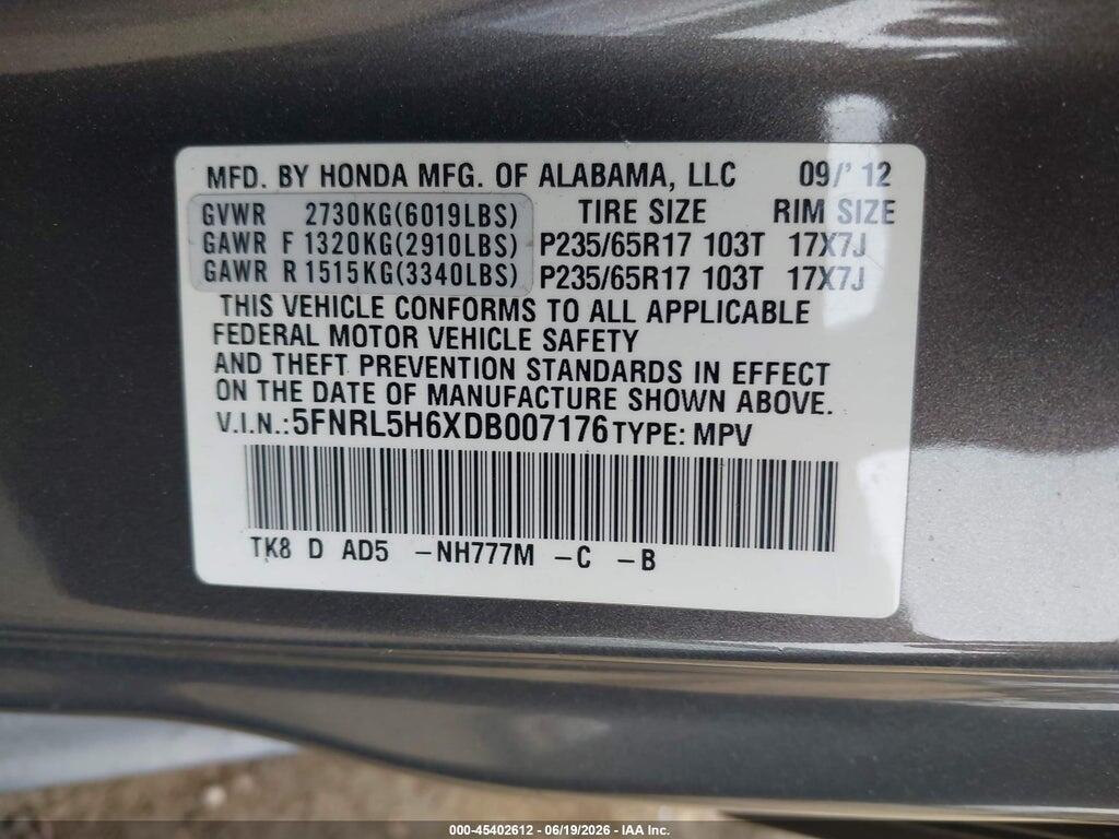5FNRL5H6XDB007176 2013 HONDA ODYSSEY photo no. 9