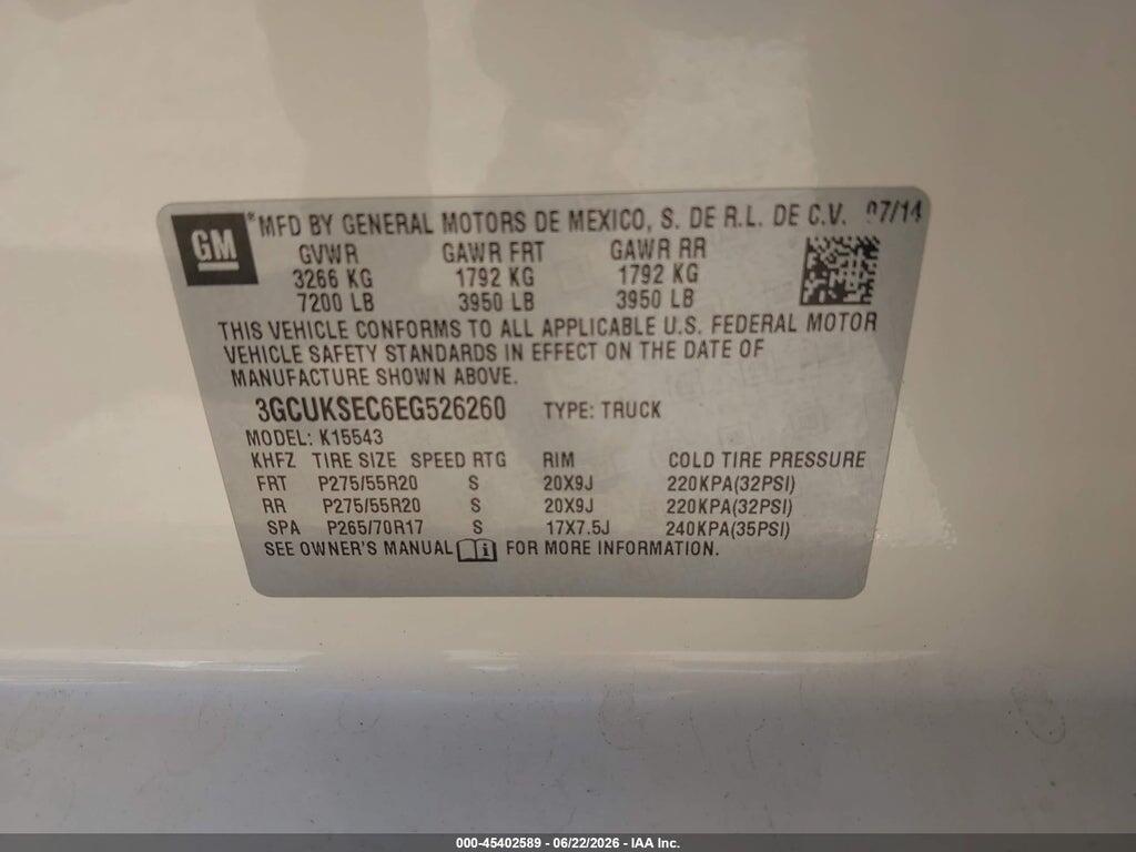 3GCUKSEC6EG526260 2014 CHEVROLET SILVERADO 1500 photo no. 9