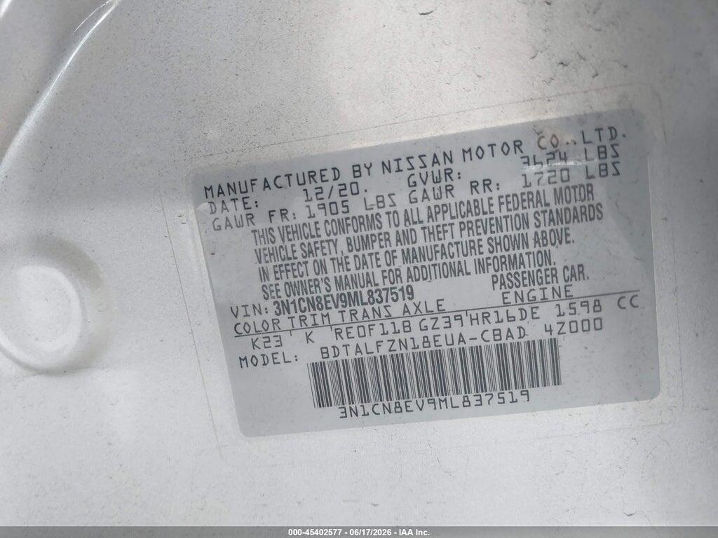 3N1CN8EV9ML837519 2021 NISSAN VERSA photo no. 9